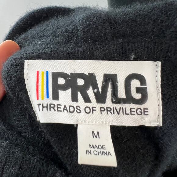 PRVLG Threads Of Privilege Black White Hoodie Cashmere Stars Pullover Medium M - Picture 9 of 11